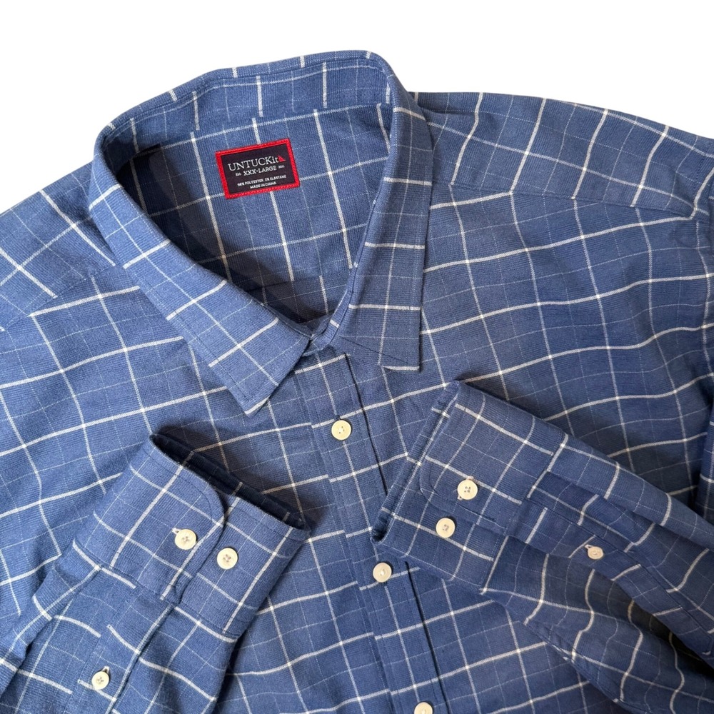 UNTUCKit Mens XXXL Blue Windowpane Plaid Long Sleeve Button Down Shirt Preppy